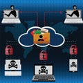 Cloud technology concept,unsafe from hacker who lurk for stole p